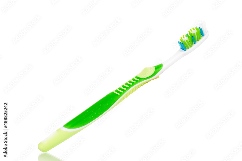 One toothbrush, macro, isolated on a white background.
One toothbrush, macro, isolated on a white background.