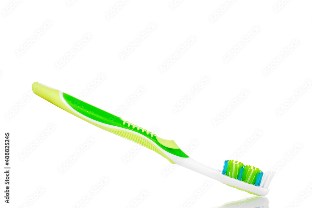One toothbrush, macro, isolated on a white background.
One toothbrush, macro, isolated on a white background.
