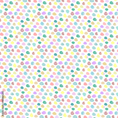 Decorative minimalistic pattern with colorful seashells in hand drawn style.