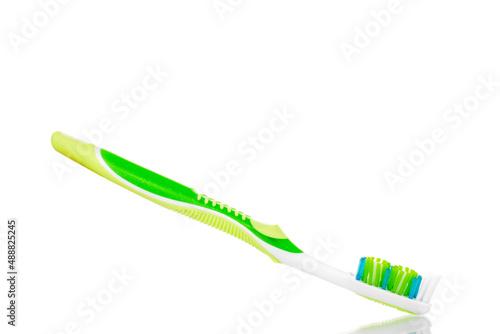 One toothbrush  macro  isolated on a white background.  