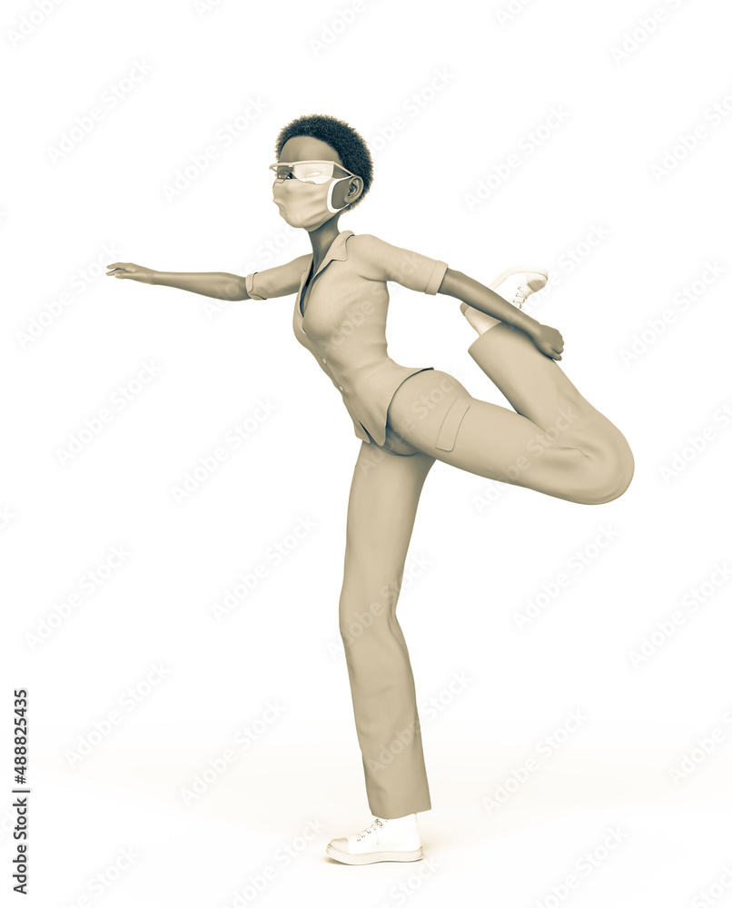 nurse is stretching on white background nurse is stretching on white background