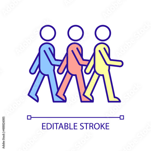 Passersby RGB color icon. Herd mentality. Team members. Bystander effect. Social psychology. Mob mentality. Isolated vector illustration. Simple filled line drawing. Editable stroke. Arial font used