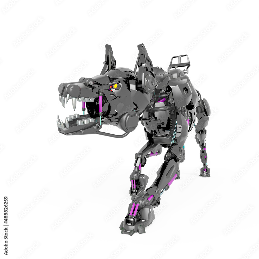 cyber dog is crouching and ready to attack in white background cyber dog is crouching and ready to attack in white background