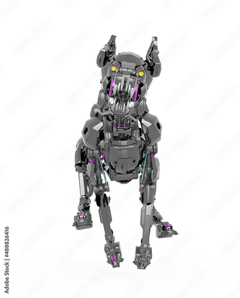 cyber dog is running in white background front view