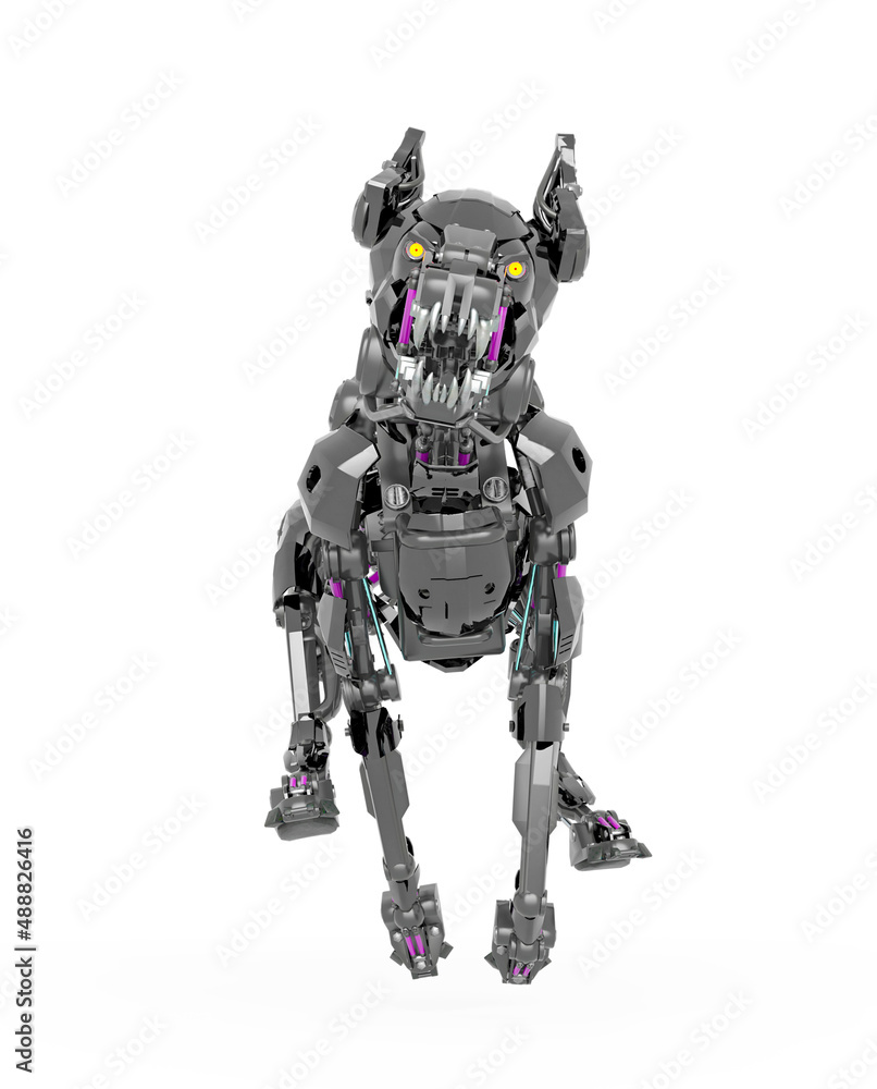 cyber dog is running in white background front view cyber dog is running in white background front view