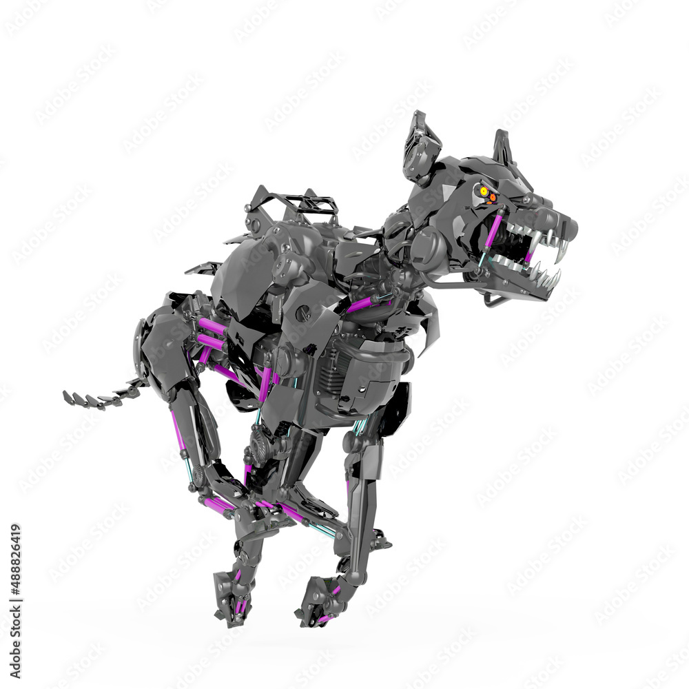 cyber dog is running in white background side view cyber dog is running in white background side view