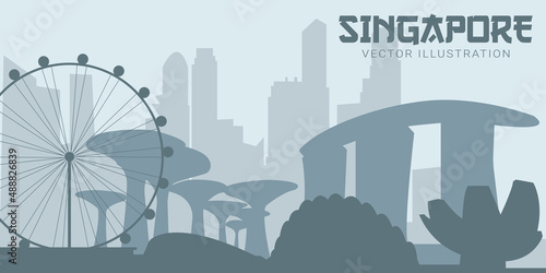 Singapore Landmarks Silhouettes. Vector