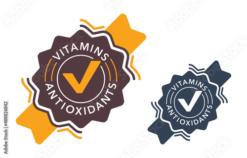 Vitamins and antioxidants - flat stamp in seal shape