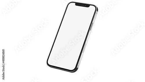 iPhone 12 pro / pro max on isolated white background. White mockup screen. Silver color.