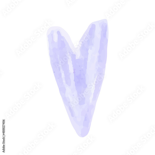 Elongate heart shape color stain. Love symbol. Hand drawn with marker. Violet color. Vector illustration, flat design