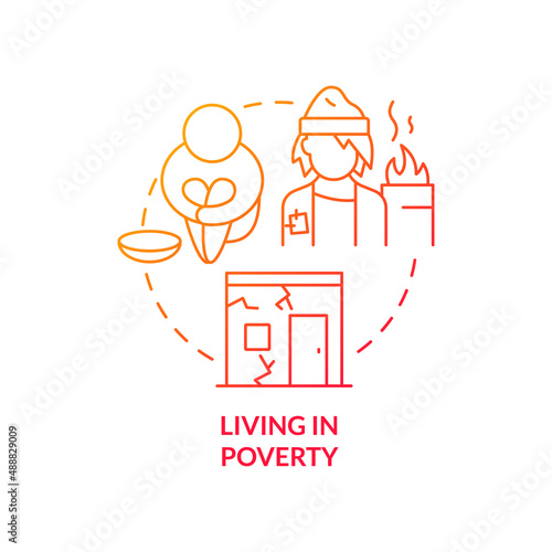 Living in poverty red gradient concept icon. Lack of money and nutrition. Risk factors of conduct disorder abstract idea thin line illustration. Isolated outline drawing. Myriad Pro-Bold fonts used