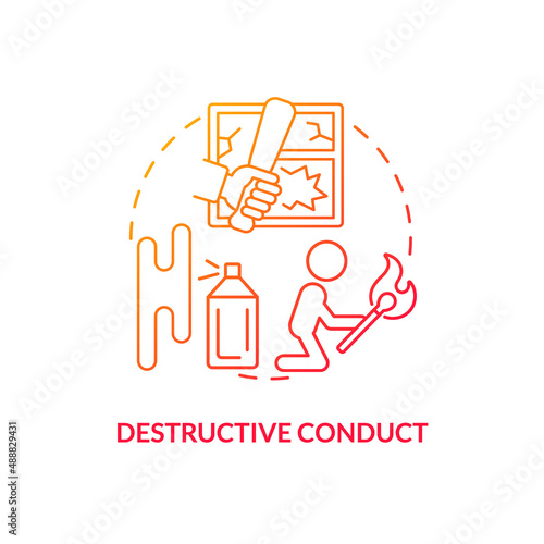 Destructive conduct red gradient concept icon. Groups of behaviors. Mental issue. Conduct disorder abstract idea thin line illustration. Isolated outline drawing. Myriad Pro-Bold fonts used