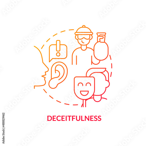 Deceitfulness red gradient concept icon. Groups of behaviors. Mental issue. Conduct disorder abstract idea thin line illustration. Isolated outline drawing. Myriad Pro-Bold fonts used