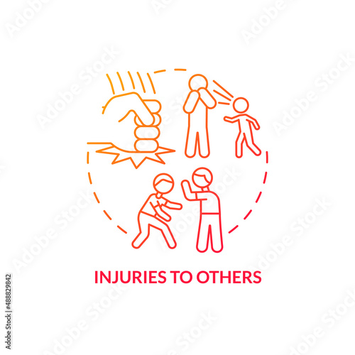 Injuries to others red gradient concept icon. Violent behavior. Effects of conduct disorder abstract idea thin line illustration. Isolated outline drawing. Myriad Pro-Bold fonts used