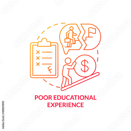 Poor educational experience red gradient concept icon. Mental health. Effects of conduct disorder abstract idea thin line illustration. Isolated outline drawing. Myriad Pro-Bold fonts used