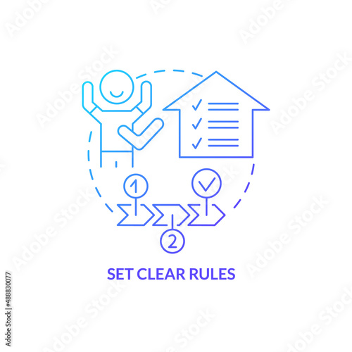 Set clear rules blue gradient concept icon. Realistic rules. Tips for parents. Conduct disorder abstract idea thin line illustration. Isolated outline drawing. Myriad Pro-Bold fonts used © bsd studio
