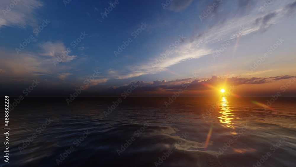Naklejka premium Beautiful sunset over the ocean, 3d illustration