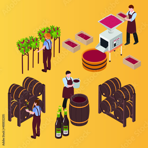 Wine production industry isometric 3d vector concept for banner, website, illustration, landing page, flyer, etc.