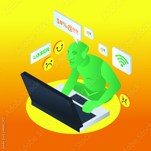 Internet trolling isometric 3d vector concept for banner, website, illustration, landing page, flyer, etc.