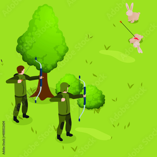 Rabbit hunter isometric 3d vector concept for banner, website, illustration, landing page, flyer, etc.