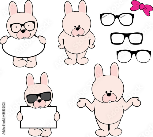 cute chibi bunny character cartoon poses collection set in vector format