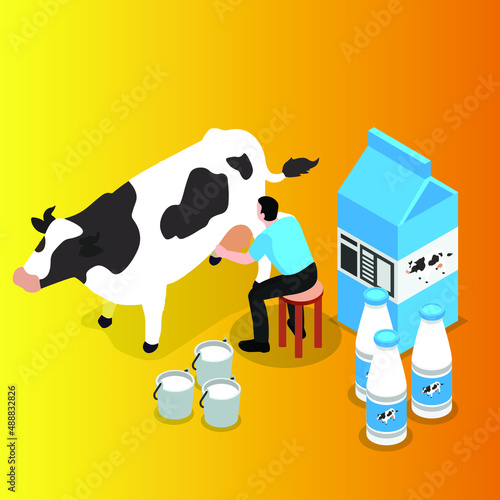 Milk producer isometric 3d vector concept for banner, website, illustration, landing page, flyer, etc.