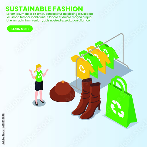 Sustainable fashion isometric 3d vector concept for banner, website, illustration, landing page, flyer, etc.