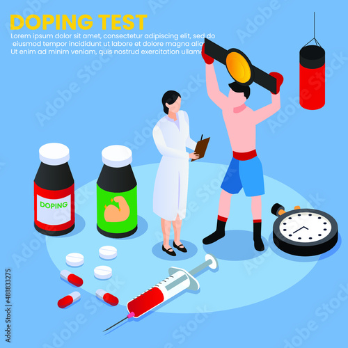 Doping test for boxer or wrestling athlete isometric 3d vector concept for banner, website, illustration, landing page, flyer, etc.