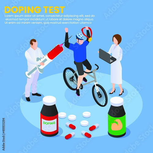 Doping test for bicycle athlete isometric 3d vector concept for banner, website, illustration, landing page, flyer, etc.