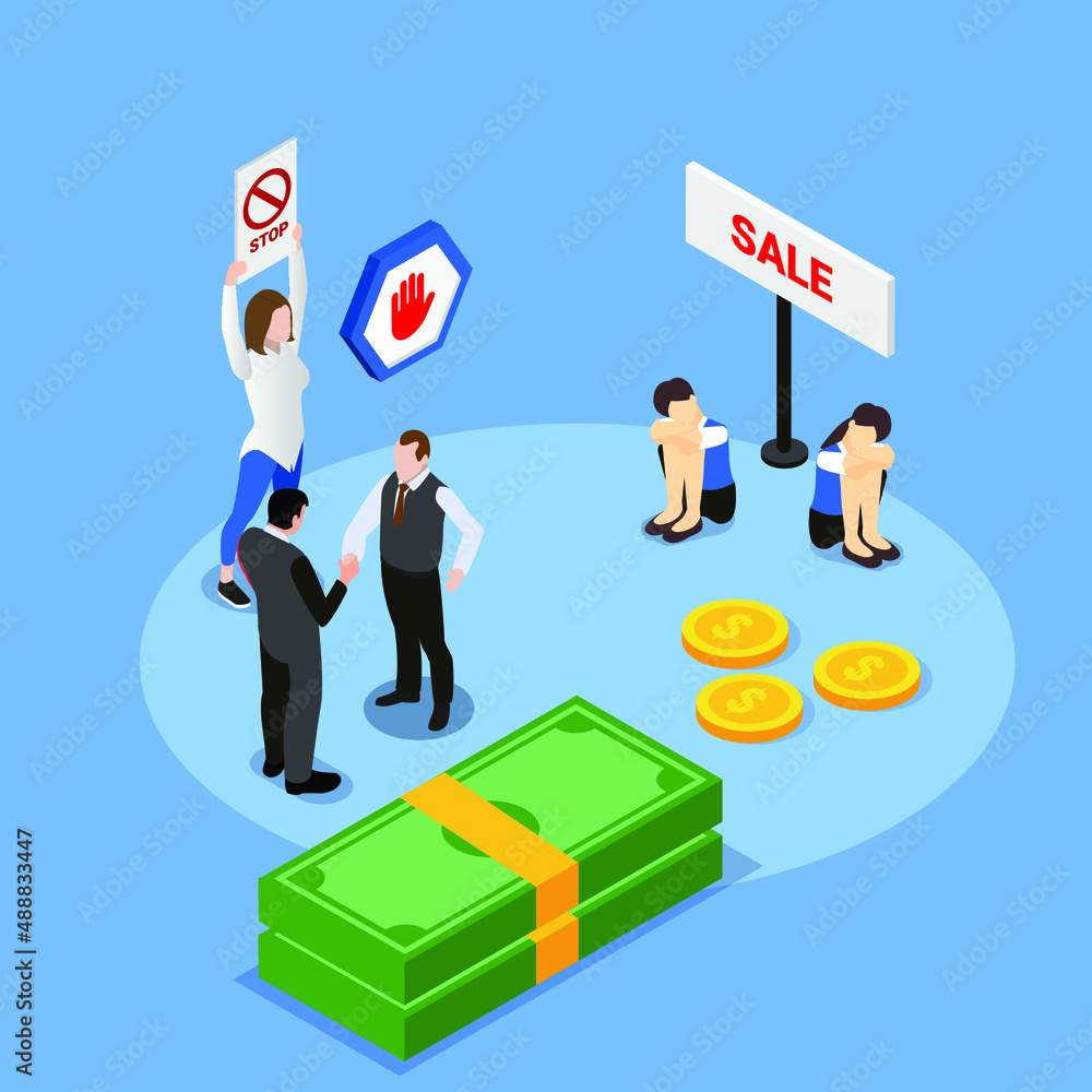Human trafficking isometric 3d vector concept for banner, website, illustration, landing page, flyer, etc. Human trafficking isometric 3d vector concept for banner, website, illustration, landing page, flyer, etc.