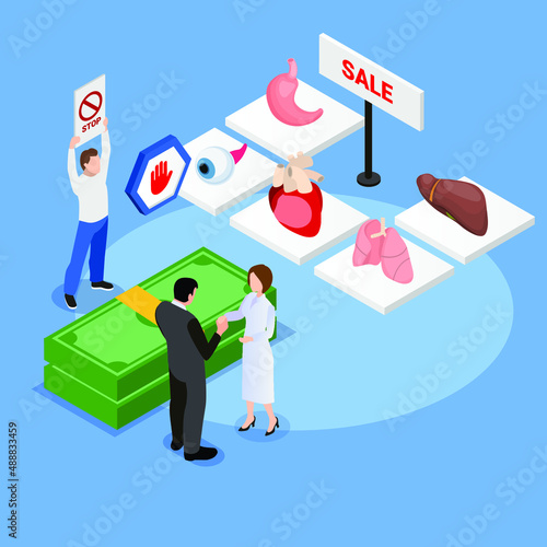 Organ trafficking isometric 3d vector concept for banner, website, illustration, landing page, flyer, etc.