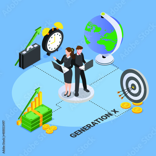 Generation X worker isometric 3d vector concept for banner, website, illustration, landing page, flyer, etc.