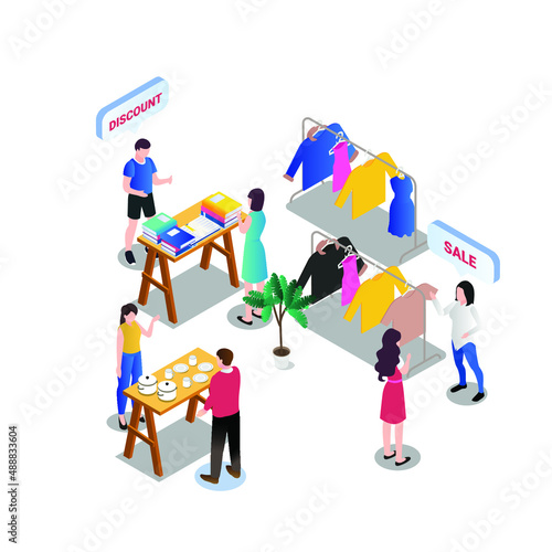 Flea market isometric 3d vector concept for banner, website, illustration, landing page, flyer, etc.