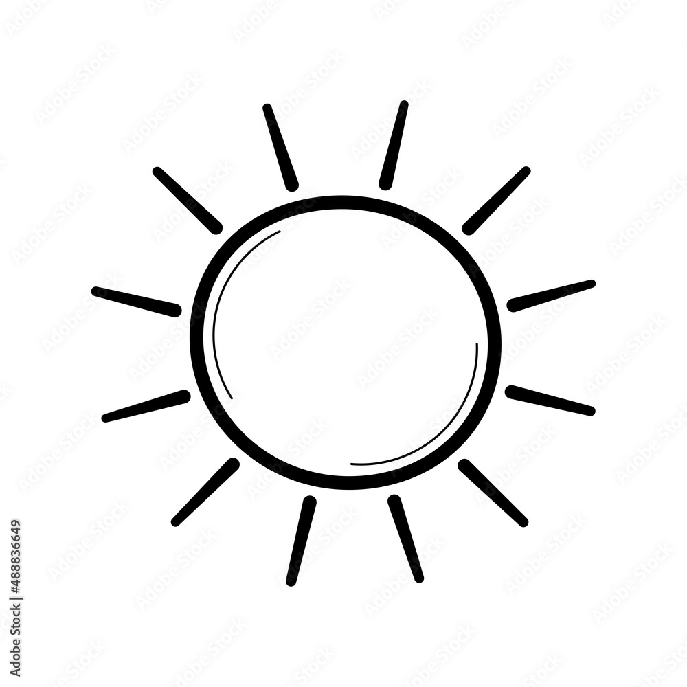 Sun. Hand drawn sketch icon. Symbol of the sunny weather. Isolated vector illustration in doodle line style.