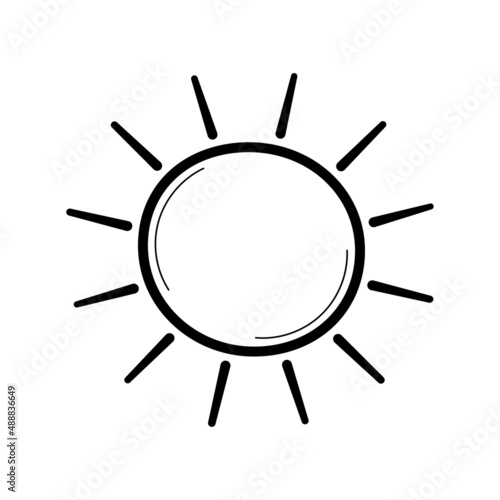 Sun. Hand drawn sketch icon. Symbol of the sunny weather. Isolated vector illustration in doodle line style.