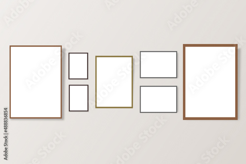 frames collection on wall mockup A1, A2, A3, A4 shapes templates