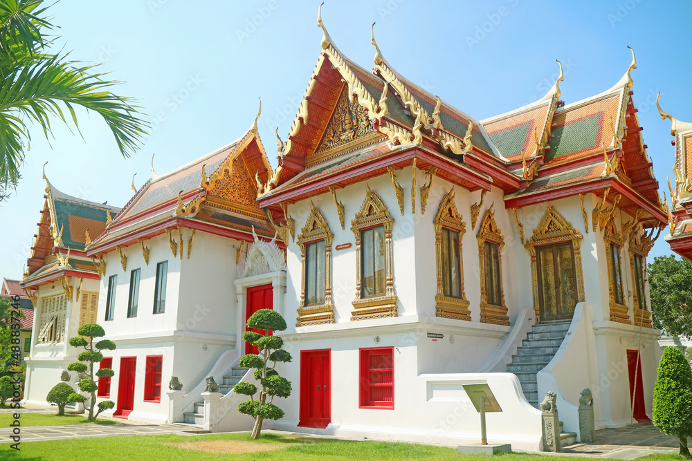 Song Phanuat Throne Hall Used by King Rama V During His Monkhood Moved and Reassembled in Wat Benchamabophit (The Marble Temple), Bangkok, Thailand Song Phanuat Throne Hall Used by King Rama V During His Monkhood Moved and Reassembled in Wat Benchamabophit (The Marble Temple), Bangkok, Thailand
