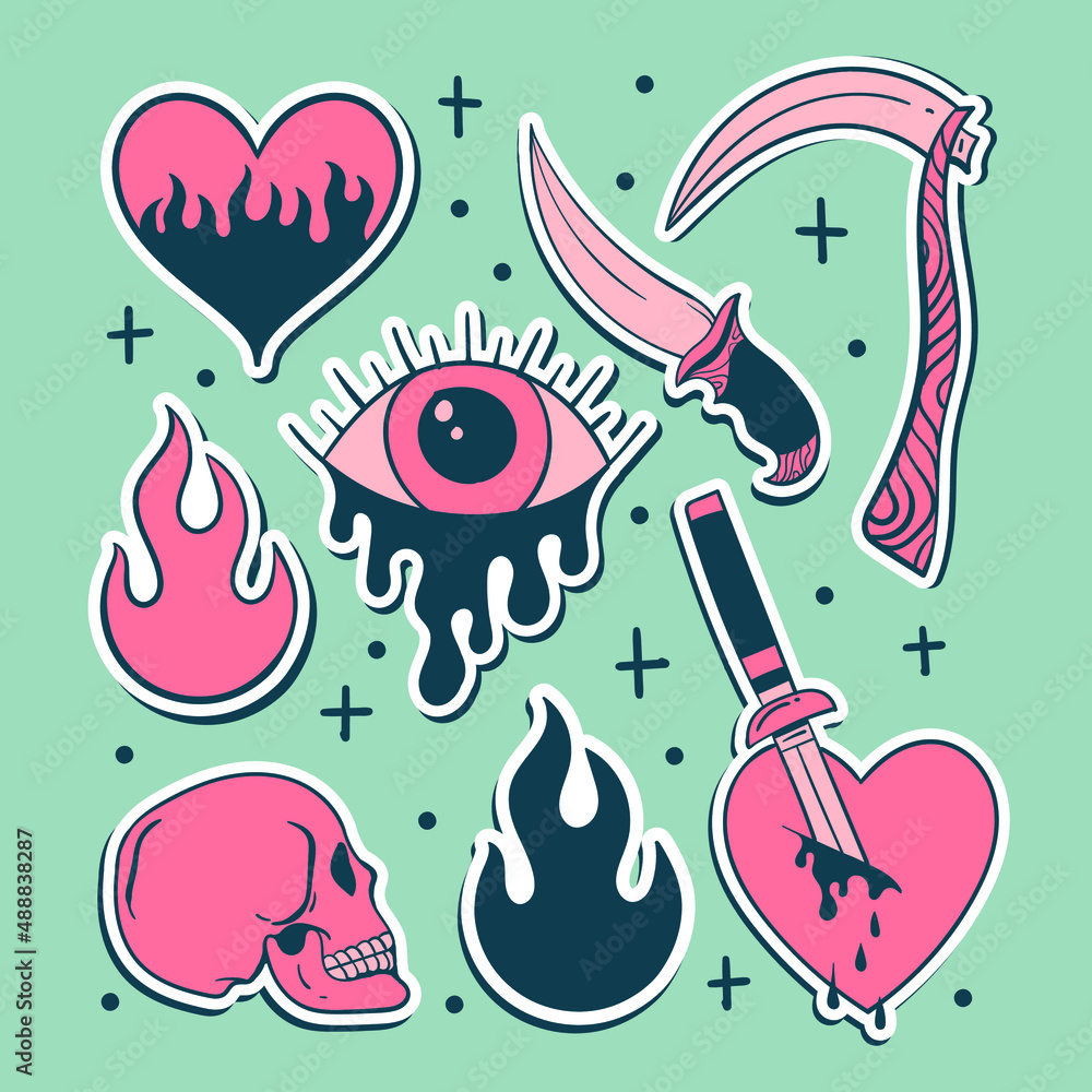 Sticker collection hand drawn style free vector Stock Vector | Adobe Stock