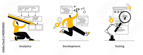 The team is developing a mobile application. A set of vector illustrations.