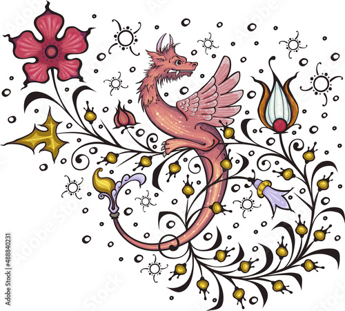 Dragon.Ancient book miniature.Medieval.