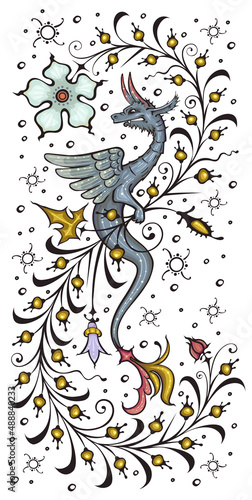 Dragon.Ancient book miniature.Medieval.