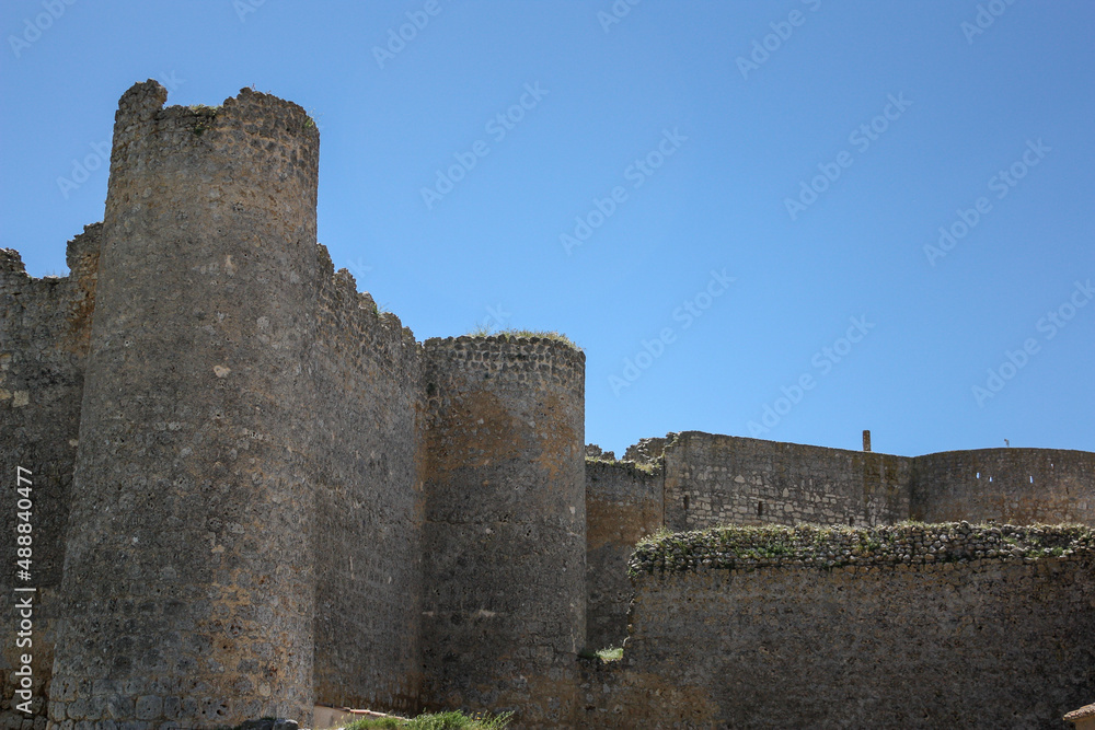 Close view of medieval walls on a sunny spring day