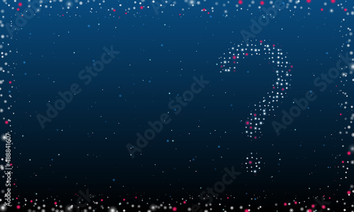 On the right is the question symbol filled with white dots. Pointillism style. Abstract futuristic frame of dots and circles. Some dots is pink. Vector illustration on blue background with stars