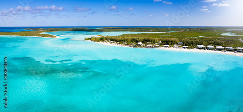 Aerial view of the turquoise ocean at Cape Santa Maria Beach, Long island, Caribbean, Bahamas © moofushi