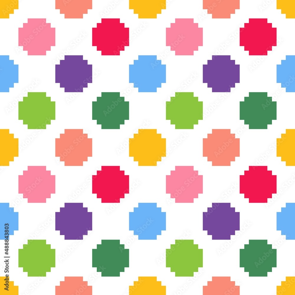 Colorful retro Polka Dot seamless pattern pixel art. Vector illustration.