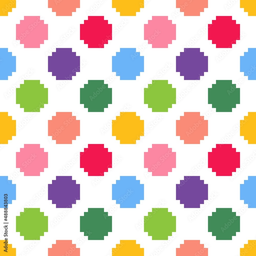 Colorful retro Polka Dot seamless pattern pixel art. Vector illustration. Colorful retro Polka Dot seamless pattern pixel art. Vector illustration.