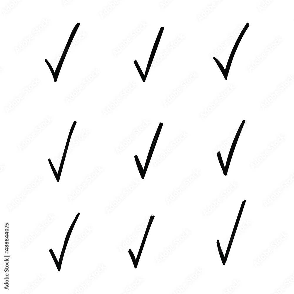 Set Of Nine Hand Drawn Confirm Icon Vector Set Of Nine Hand Drawn Confirm Icon Vector
