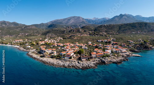 Wallpaper Mural Greece, Kardamili town, Mani aerial view. Stone building and nature. Blue sky and sea Torontodigital.ca