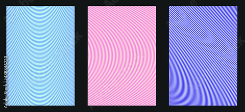 Set of technical cover templates. Radial semicircle geometric lines patterns. Linear backgrounds for catalogs, corporate brochures. Line texture, header elements