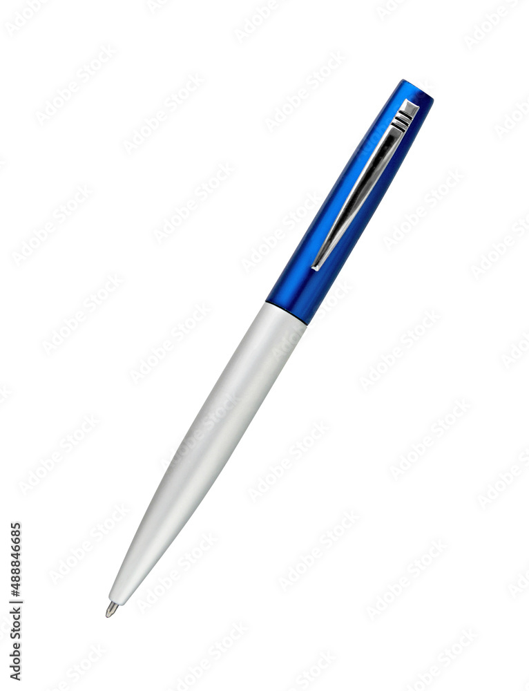 Metal blue pen on white Metal blue pen on white